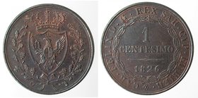 Casa Savoia. Carlo Felice. 1821-1831. Centesimo 1826 Torino P. Ae. Peso gr. 1,97. Gig. 113. qFDC-SPL+. Residui di rame rosso.