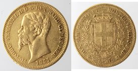 Casa Savoia. Vittorio Emanuele II. 1849-1861. 20 Lire 1851 Genova. Au. Gig. 3. Peso gr. 6,42. BB+.