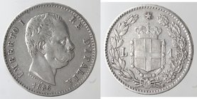 Casa Savoia. Umberto I. 1878-1900. 1 lira 1886. Ag. Gig.37. BB.