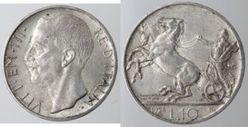 Casa Savoia. Vittorio Emanuele III. 1900-1943. 10 lire 1928 Biga. Una rosetta. Ag. Gig. 57. BB+. NC.