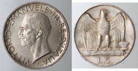 Casa Savoia. Vittorio Emanuele III. 1900-1943. 5 lire 1930. Ag. Gig. 77. qFDC. Delicata patina.