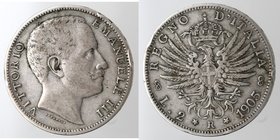 Casa Savoia. Vittorio Emanuele III. 1900-1943. 2 lire 1905 Aquila Sabauda. Ag. Gig. 93. qBB. Colpetto al bordo.