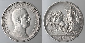 Casa Savoia. Vittorio Emanuele III. 1900-1943. 2 Lire 1915 Quadriga briosa. Ag. Gig. 102. qBB. 