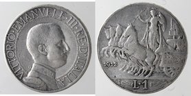 Casa Savoia. Vittorio Emanuele III. 1900-1943. 1 lira 1912 Quadriga veloce. Ag. Gig. 135. qBB.