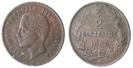 Casa Savoia. Vittorio Emanuele III. 1900-1943. 2 centesimi 1905 Valore. Ae. Gig. 294. qBB. NC.