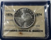 Repubblica Italiana. 500 Lire 1974 Marconi. Ag. Gig. 416. FDC. Confezione originale della zecca.