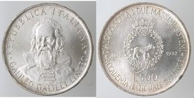 Repubblica Italiana. 500 Lire 1982 Galileo Galilei. Ag. Gig. 419. qFDC. Senza confezione della zecca.