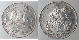 San Marino. 500 lire 1975 Scalpellino. Ag. Senza confezione. Gig. 179. FDC