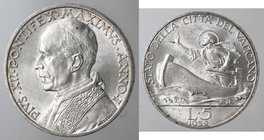 Vaticano. Pio XII. 1939-1958. 5 lire 1939 A. I. Ag. Gig. 146. FDC.