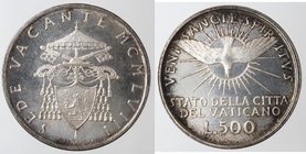 Vaticano. Sede Vacante. 1958. 500 lire. Ag. Gig. 261. FDC. Senza confezione.. NC.