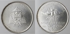 Vaticano. Sede Vacante Settembre 1978. 500 lire. Ag. Gig. 305. FDC. Senza confezione.