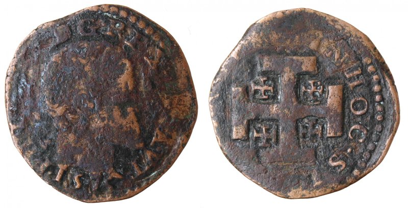 Zecche Italiane. Napoli. Filippo II. 3 Cavalli 1575. Ae. qMB. R.