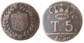 Zecche Italiane. Napoli. Ferdinando IV. 5 Tornesi 1798. Ae. qBB.