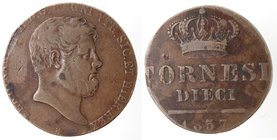 Zecche Italiane. Napoli. Ferdinando II. 10 Tornesi 1857. Ae. MB. Tosato.