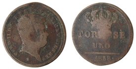 Zecche Italiane. Napoli. Ferdinando II. Tornese 1838. Ae. qMB.