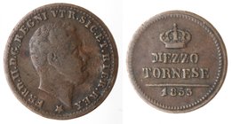 Zecche Italiane. Napoli. Ferdinando II. Mezzo Tornese 1853. Contrassegno stella a 5 punte. Ae. qBB. R.