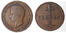 Zecche Italiane. Napoli. Francesco II. 2 Tornesi 1859. Ae. qBB.