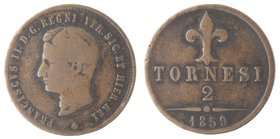 Zecche Italiane. Napoli. Francesco II. 2 Tornesi 1859. Ae. BB.