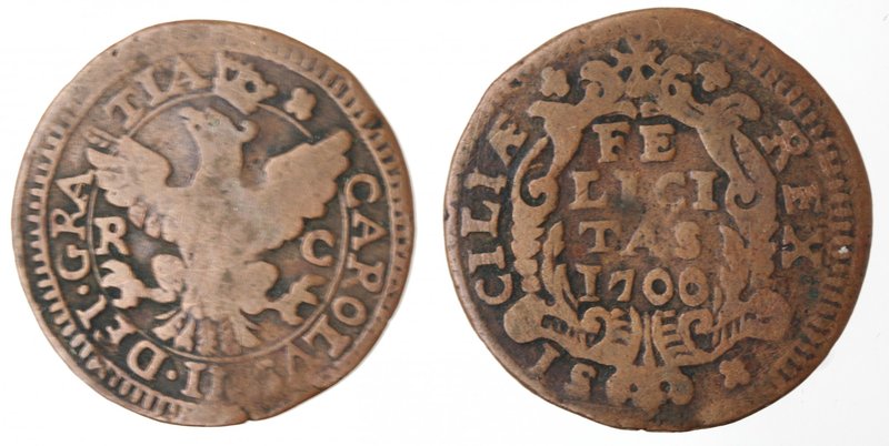 Zecche Italiane. Palermo. Carlo II. Grano 1700. Ae. MB. R.