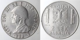 Casa Savoia. Vittorio Emanuele III. Albania. 2 Lek 1939 Antimagnetico. NI. BB.