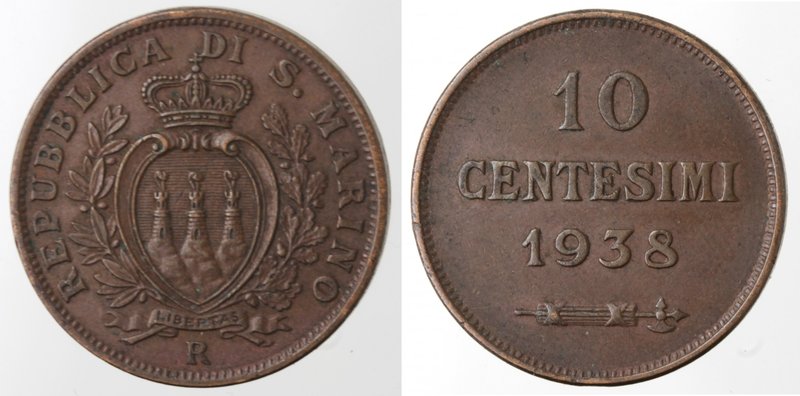 San Marino. 10 Centesimi 1938. Ae. BB+.