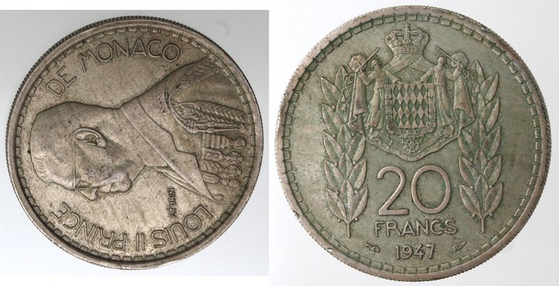 Monete Estere. Monaco. Luigi II. 20 Franchi 1947. Cu-Ni. SPL.