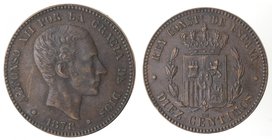 Monete Estere. Spagna. Alfonso XII. 10 Centesimi 1878 OM. Ae. BB+.