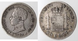 Monete Estere. Spagna. Alfonso XIII. 50 Centesimi 1904. Ag. BB.