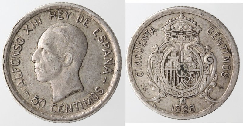 Monete Estere. Spagna. Alfonso XIII. 50 Centesimi 1926. Ag. BB.