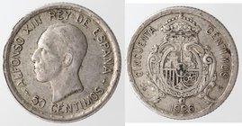 Monete Estere. Spagna. Alfonso XIII. 50 Centesimi 1926. Ag. BB.
