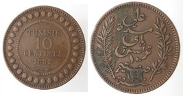 Monete Estere. Tunisia. 10 Centimes 1892. Ae. BB.