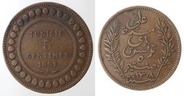 Monete Estere. Tunisia. 5 Centimes 1891. Ae. qBB.