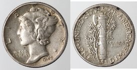 Monete Estere. Usa. 10 Cents 1942 Mercurio. Ag. qSPL.