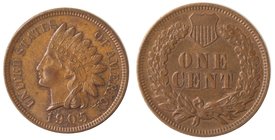 Monete Estere. Usa. Centesimo 1905 Indiano. Ae. SPL+.