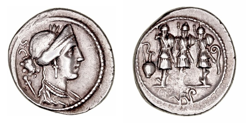 Cornelia
Denario. AR. Roma. (56 a.C.). A/Cabeza diademada de Venus a der., cetr...