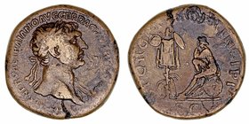 Trajano
Sestercio. AE. (98-117 d.C.). R/S.P.Q.R. OPTIMO PRINCIPI. S.C. Dacio sentado a izq. sobre un escudo redondo y frente a trofeo. Pátina de cole...
