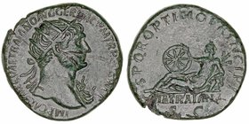 Trajano
Dupondio. AE. (98-117 d.C.). A/Busto radiado con la égida a der., alrededor ley. R/S.P.Q.R. OPTIMO PRINCIPI, en exergo VIA TRAIANA. S.C. Deid...