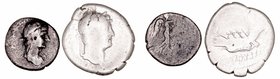 Adriano
AR. (117-138). Lote de 2 monedas. Denario y Quinario. BC- a RC.