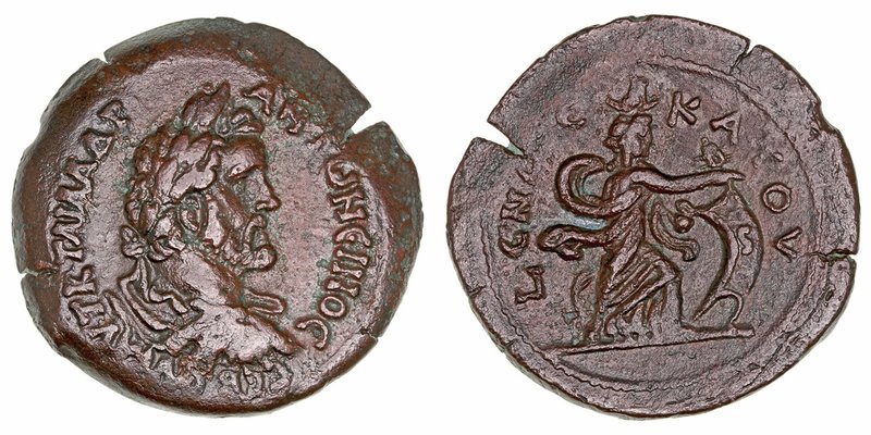 Antonino Pío
AE-35. Alejandría. (138-161). A/Busto laureado y drapeado a der., ...