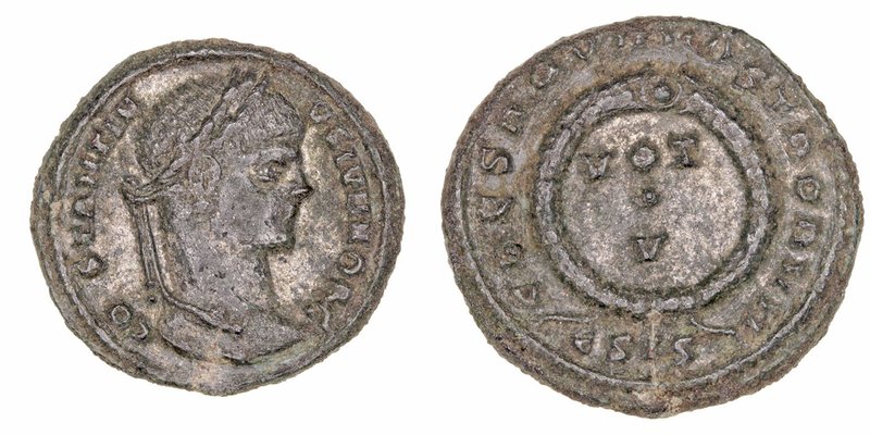 Constantino II
Follis. AE. Siscia. (317-337). R/Corona de laurel, dentro VOT. V...