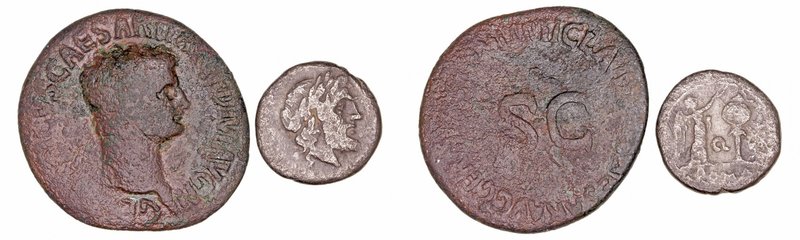 Lotes de Conjunto
AR/AE. Lote de 2 monedas. Victoriato y Germánico As. BC- a RC...