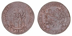 Felipe II
Jetón. AE. Dordrecht. 1585. Isabel I en trono con ramo de rosas y dos infantes saludando. 6.25g. Dugn 3044. Escasa. MBC-.