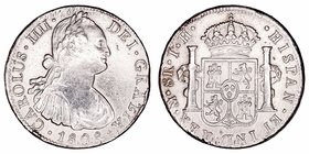 Carlos IV
8 Reales. AR. Méjico TH. 1808. Limpiada. 26.16g. Cal.709. (MBC-).