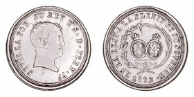 Fernando VII
Medalla. AR. Sevilla. 1823. Restauración de la Soberanía. Módulo 1 Real. 3.52g. 20.00mm. VQ.14244. MBC.