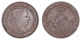 Isabel II
2 1/2 Céntimos de Escudo. AE. Sevilla OM. 1868. 5.83g. Cal.650. BC+.