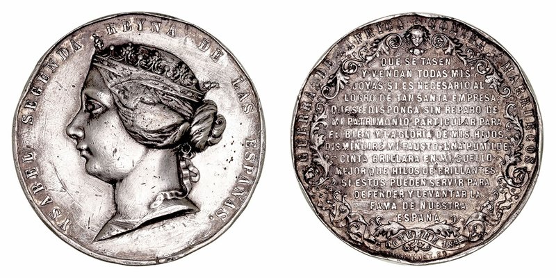 Isabel II
Medalla. AE. 1859. Guerra contra Marruecos, cesión de la joyas de la ...