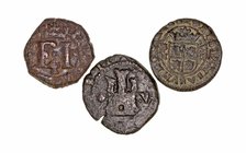 Lotes de Conjunto
AE. Lote de 3 monedas. Felipe II y Felipe IV (catalogables). BC a BC-.