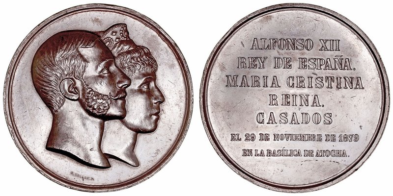 Alfonso XII
Medalla. AE. Madrid. 1879. Boda Real con María Cristina. Grabador S...