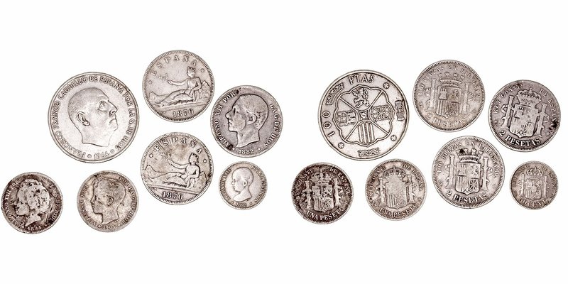 Lotes de Conjunto
AR. Lote de 7 monedas. 50 Céntimos 1892, Peseta 1894 y 1901, ...
