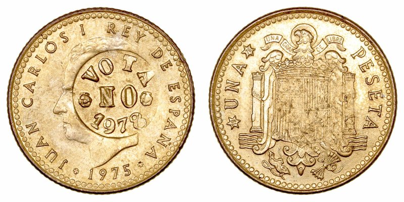 Fichas, resellos y curiosidades
Peseta. AE. 1975 *19-76. Con resello sobre el b...